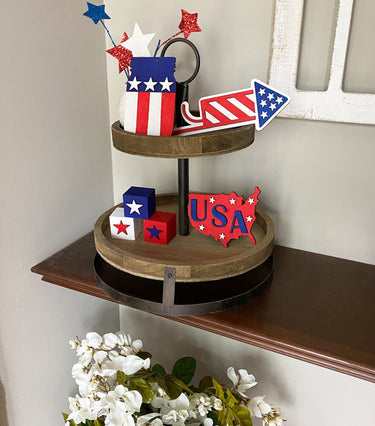 4th of July, 4th of July Tiered Tray, July 4th Tiered Tray, Tiered Tray Decor, USA Decor, Patriotic Decor, Tiered Tray Decor Set